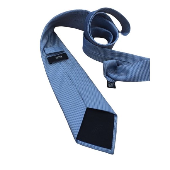 HUGO BOSS Blue Striped Silk Tie ITALY 60"/ 3.4" EC - Picture 9 of 9